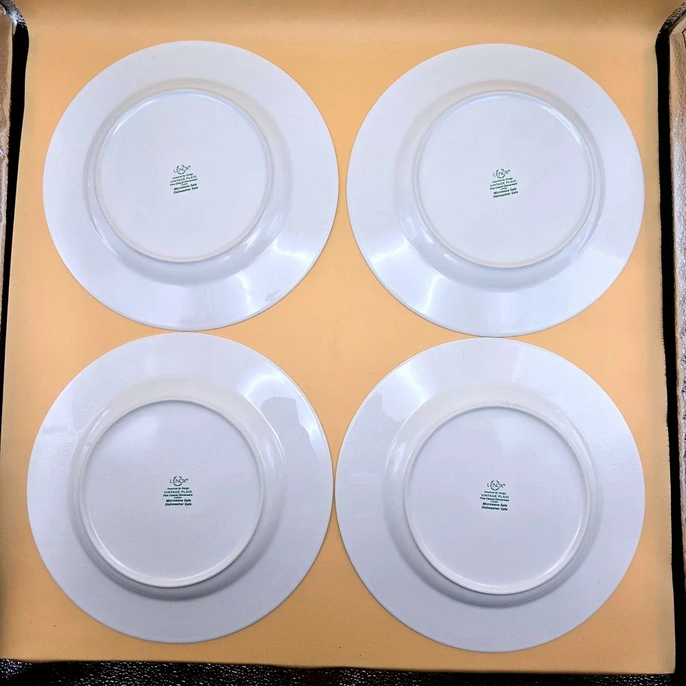 Lenox Vintage Plaid Dinner Plates Set of 4 Red Green‎ Winter Holiday 870676